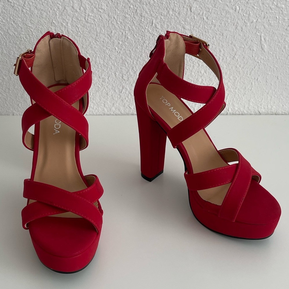 Red straps high heel sandal